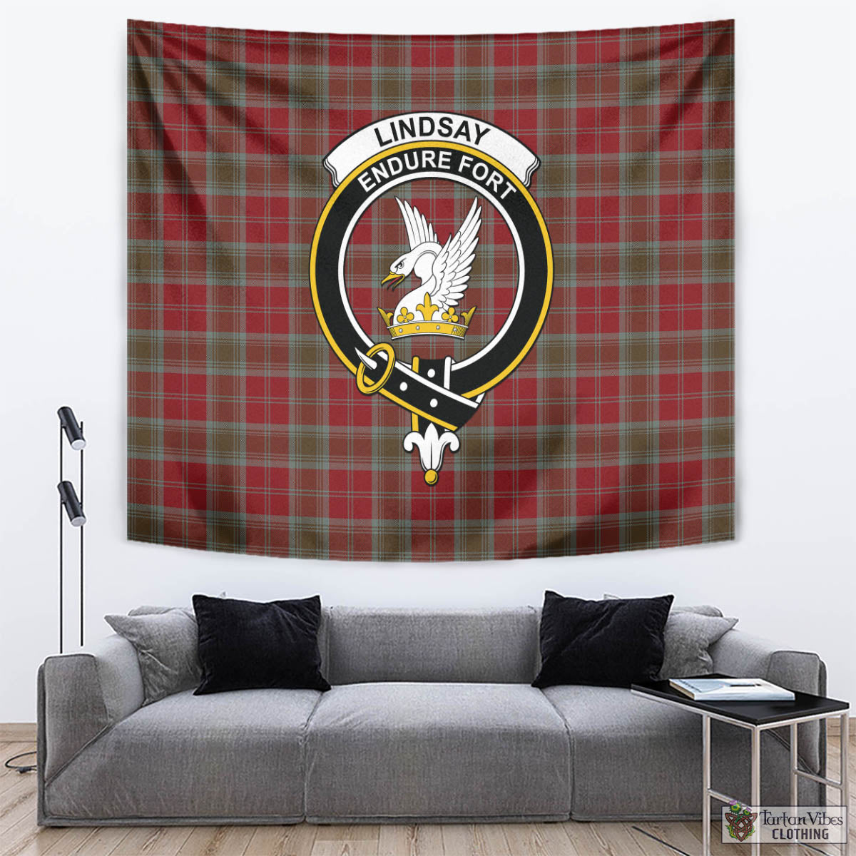 Tartan Vibes Clothing Lindsay Weathered Tartan Tapestry Wall Hanging and Home Decor for Room with Family Crest