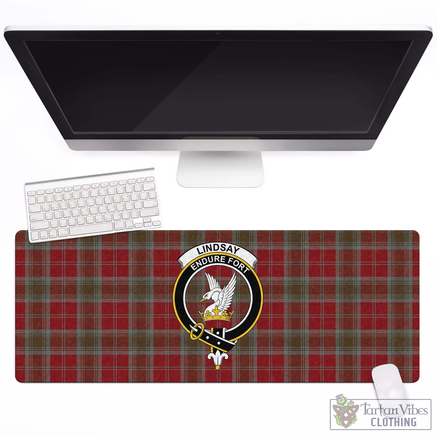 Tartan Vibes Clothing Lindsay Weathered Tartan Mouse Pad with Family Crest