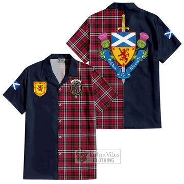 Little Tartan Short Sleeve Button Shirt with Scottish Lion Royal Arm Half Style