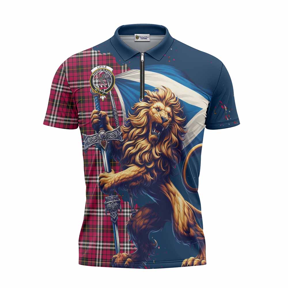 Tartan Vibes Clothing Little Tartan Family Crest Zipper Polo Shirt with Scottish Majestic Lion