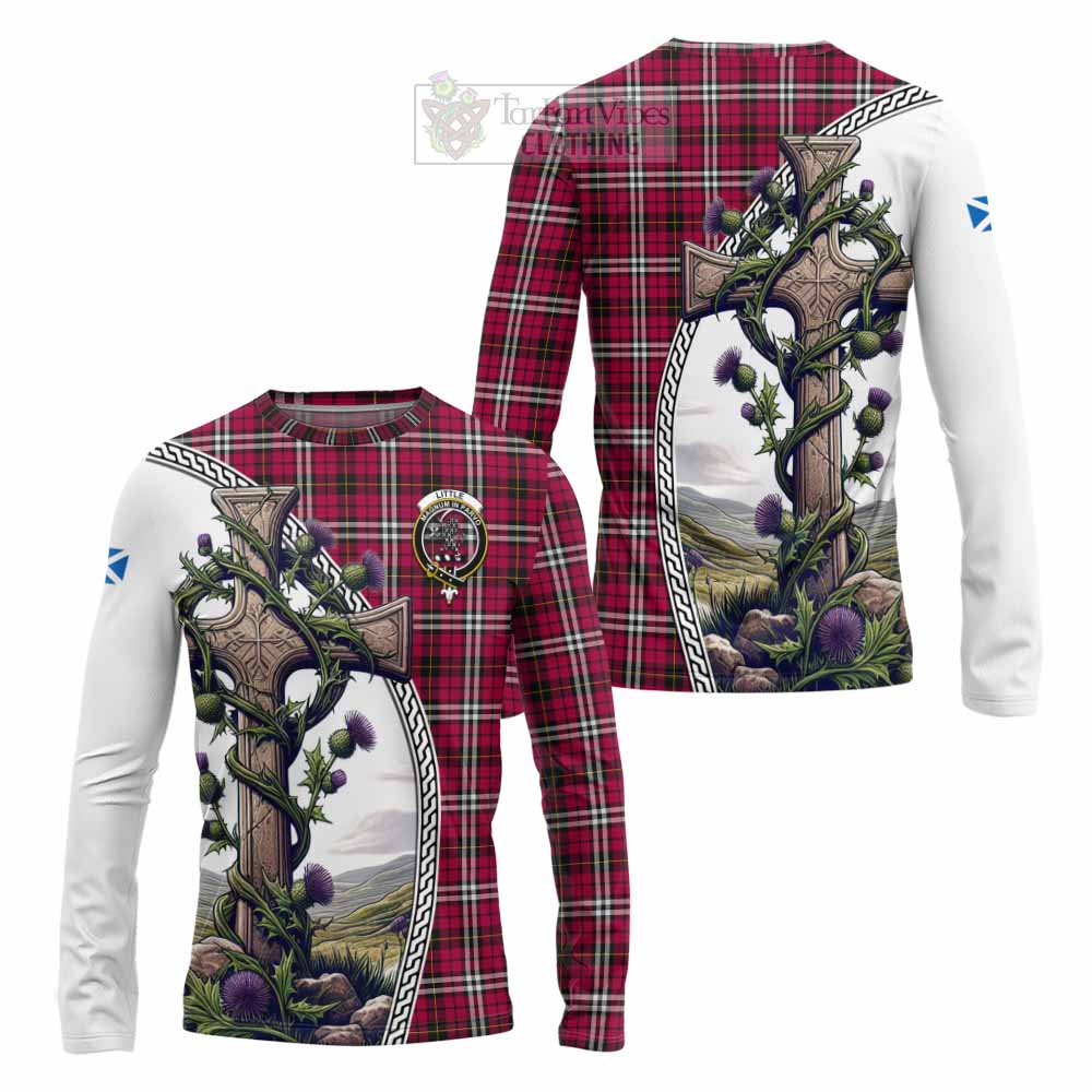 Tartan Vibes Clothing Little Tartan Long Sleeve T-Shirt with Family Crest and St. Andrew's Cross Accented by Thistle Vines