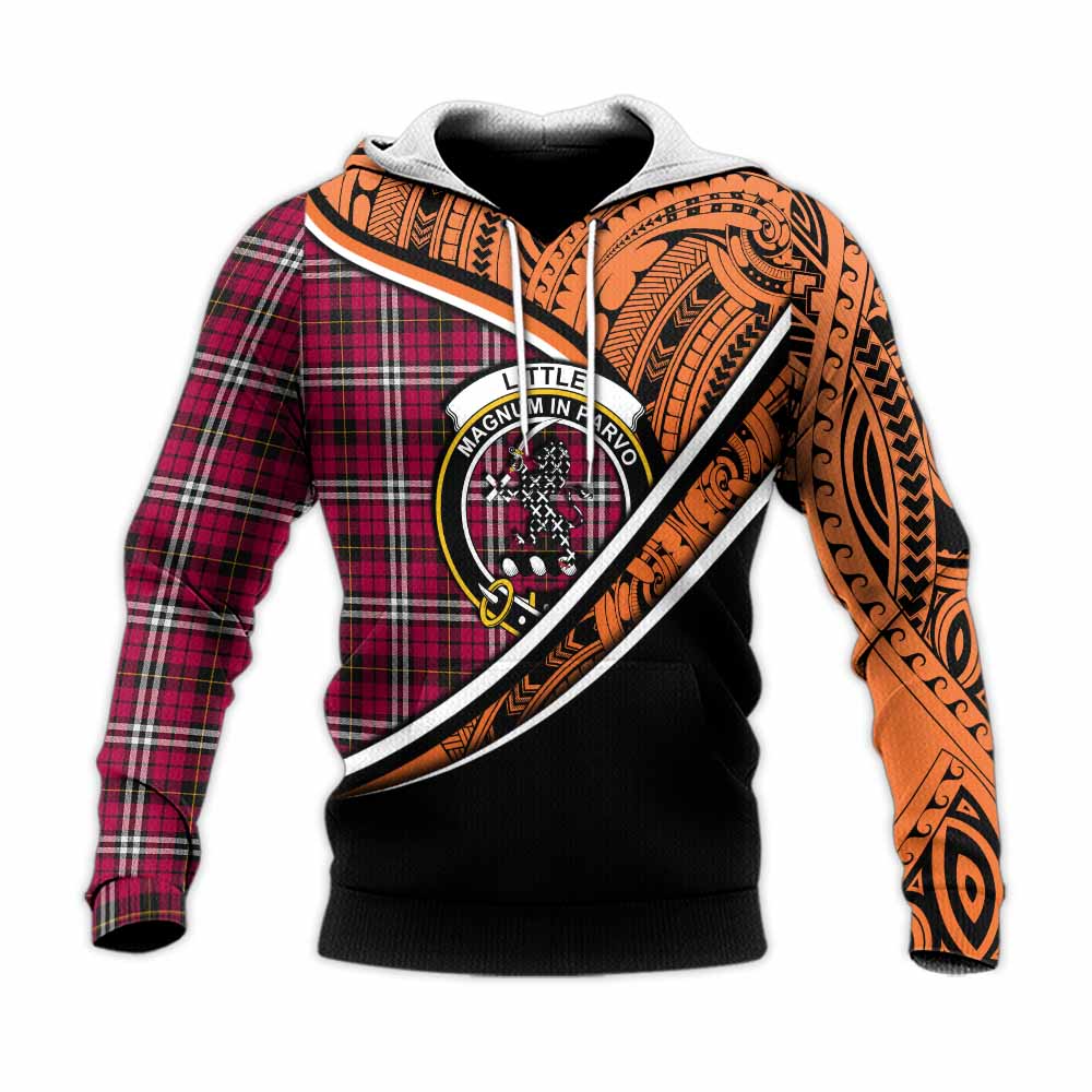 Tartan Vibes Clothing Little Crest Tartan Knitted Hoodie with Maori Tattoo Style - Orange Version