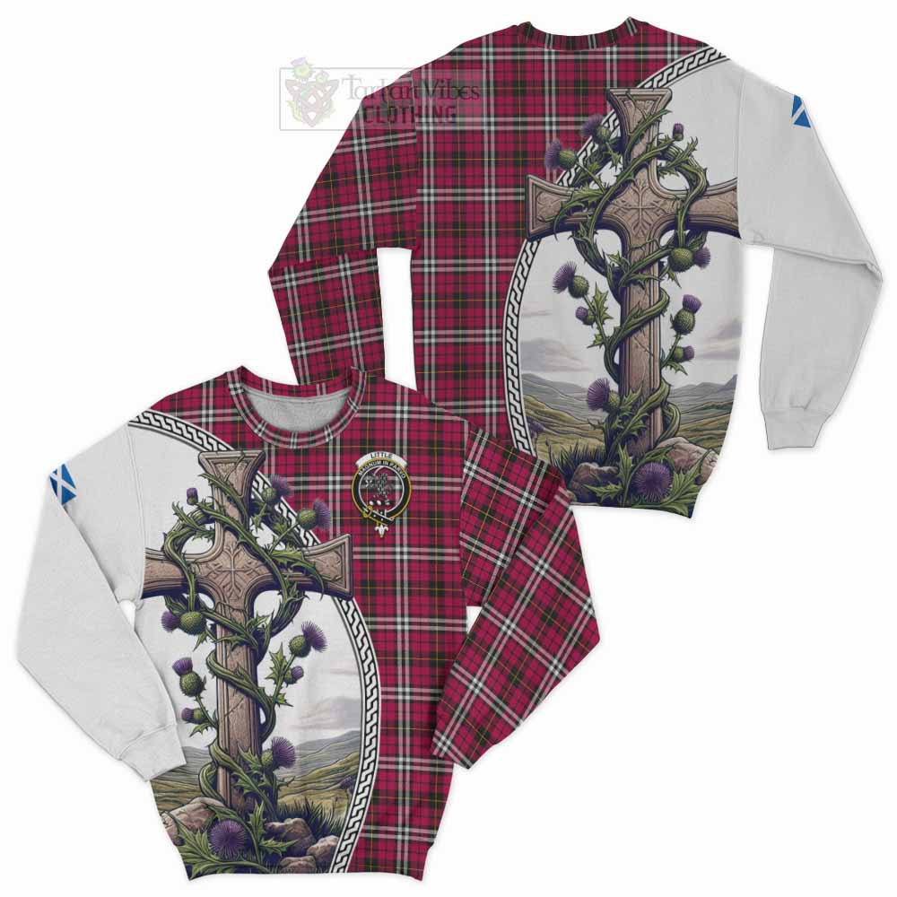 Tartan Vibes Clothing Little Tartan Sweatshirt with Family Crest and St. Andrew's Cross Accented by Thistle Vines