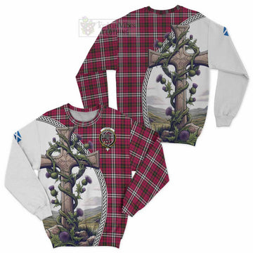 Little Tartan Sweatshirt with Family Crest and St. Andrew's Cross Accented by Thistle Vines