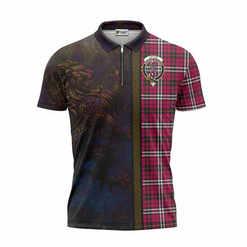 Little Tartan Family Crest Zipper Polo Shirt Alba Gu Brath Be Brave Lion Ancient Style Unisex - Tartan Vibes Clothing