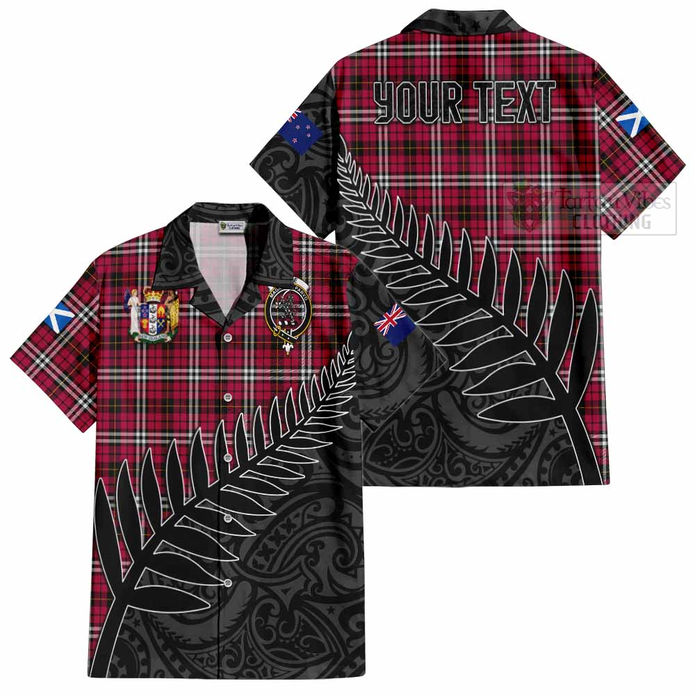 Tartan Vibes Clothing Little Crest Tartan Short Sleeve Button Shirt with New Zealand Silver Fern Half Style