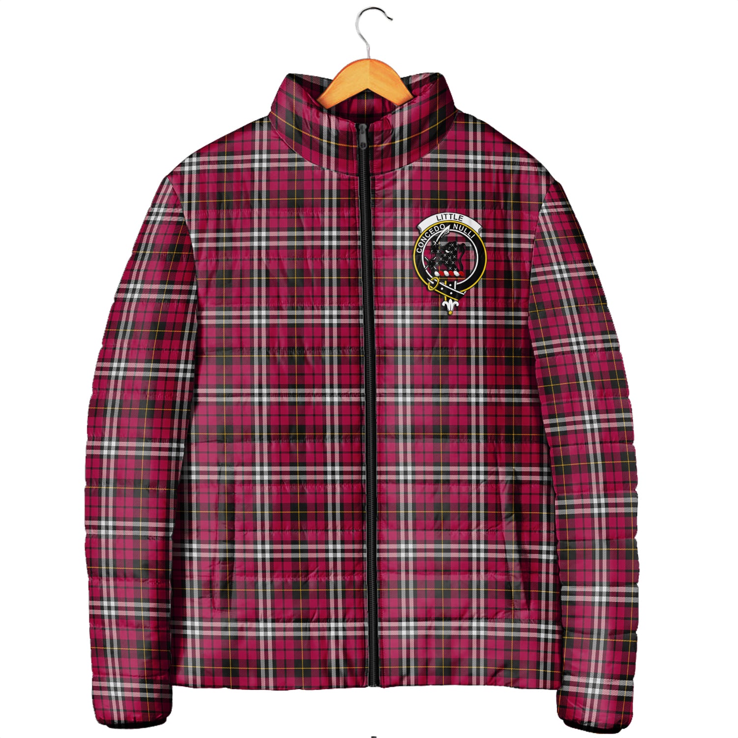 Little Tartan Padded Jacket with Family Crest Men's Padded Jacket - Tartan Vibes Clothing