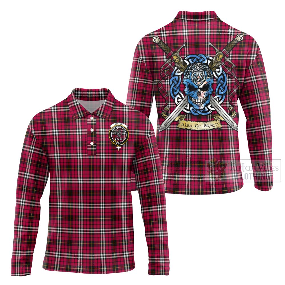 Tartan Vibes Clothing Little Tartan Long Sleeve Polo Shirt with Family Crest Celtic Skull Style