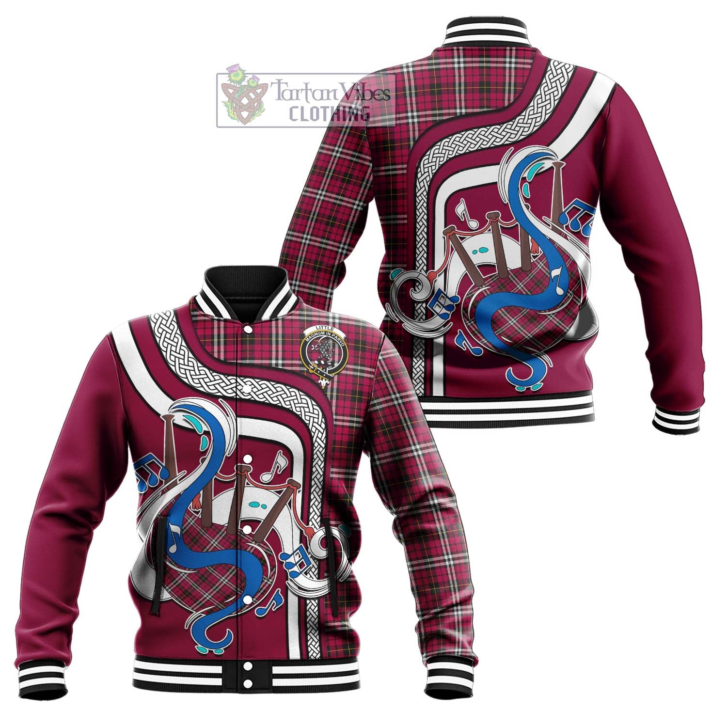 Tartan Vibes Clothing Little Tartan Baseball Jacket with Epic Bagpipe Style