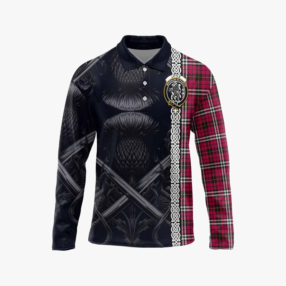 Tartan Vibes Clothing Little Tartan Long Sleeve Polo Shirt with Family Crest Cross Sword Thistle Celtic Vibes