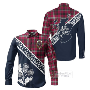 Little Tartan Long Sleeve Button Shirt Featuring Thistle and Scotland Map