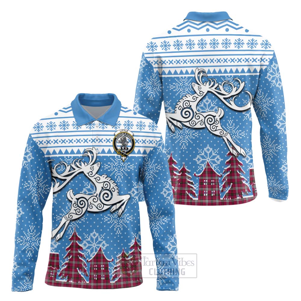 Tartan Vibes Clothing Little Clan Christmas Long Sleeve Polo Shirt Celtic Reindeer Style