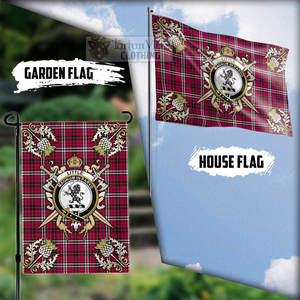 Tartan Vibes Clothing Little Tartan Flag with Family Crest and Golden Thistle Crossed Sword Design