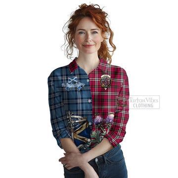 Little Tartan Women's Casual Shirt Happy St. Andrew's Day Half Tartan Style