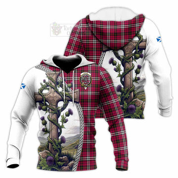 Little Tartan Knitted Hoodie with Family Crest and St. Andrew's Cross Accented by Thistle Vines