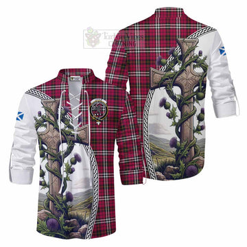 Little Tartan Ghillie Kilt Shirt with Family Crest and St. Andrew's Cross Accented by Thistle Vines