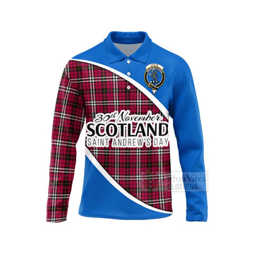 Little Family Crest Tartan Long Sleeve Polo Shirt Celebrate Saint Andrew's Day in Style