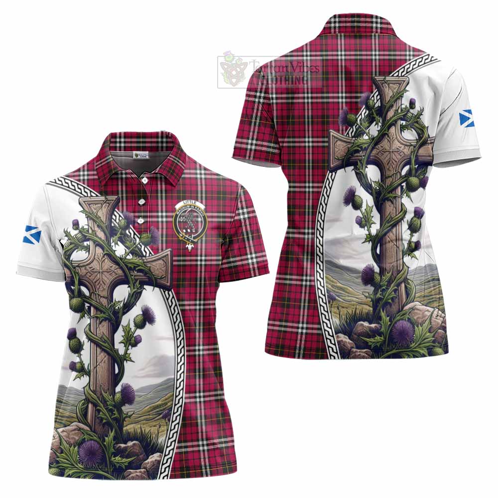 Tartan Vibes Clothing Little Tartan Women's Polo Shirt with Family Crest and St. Andrew's Cross Accented by Thistle Vines