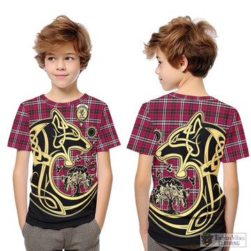 Little Tartan Kid T-Shirt with Family Crest Celtic Wolf Style