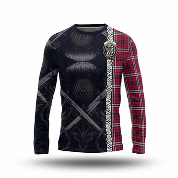 Little Tartan Long Sleeve T-Shirt with Family Crest Cross Sword Thistle Celtic Vibes