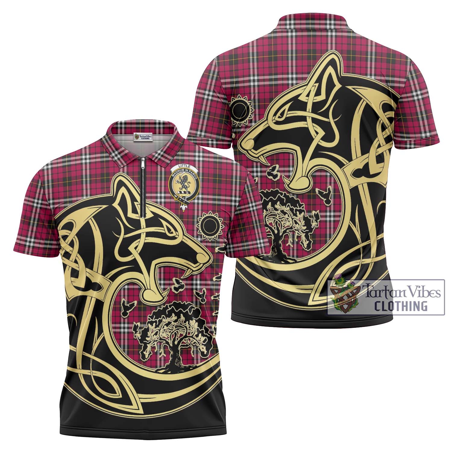 Tartan Vibes Clothing Little Tartan Zipper Polo Shirt with Family Crest Celtic Wolf Style