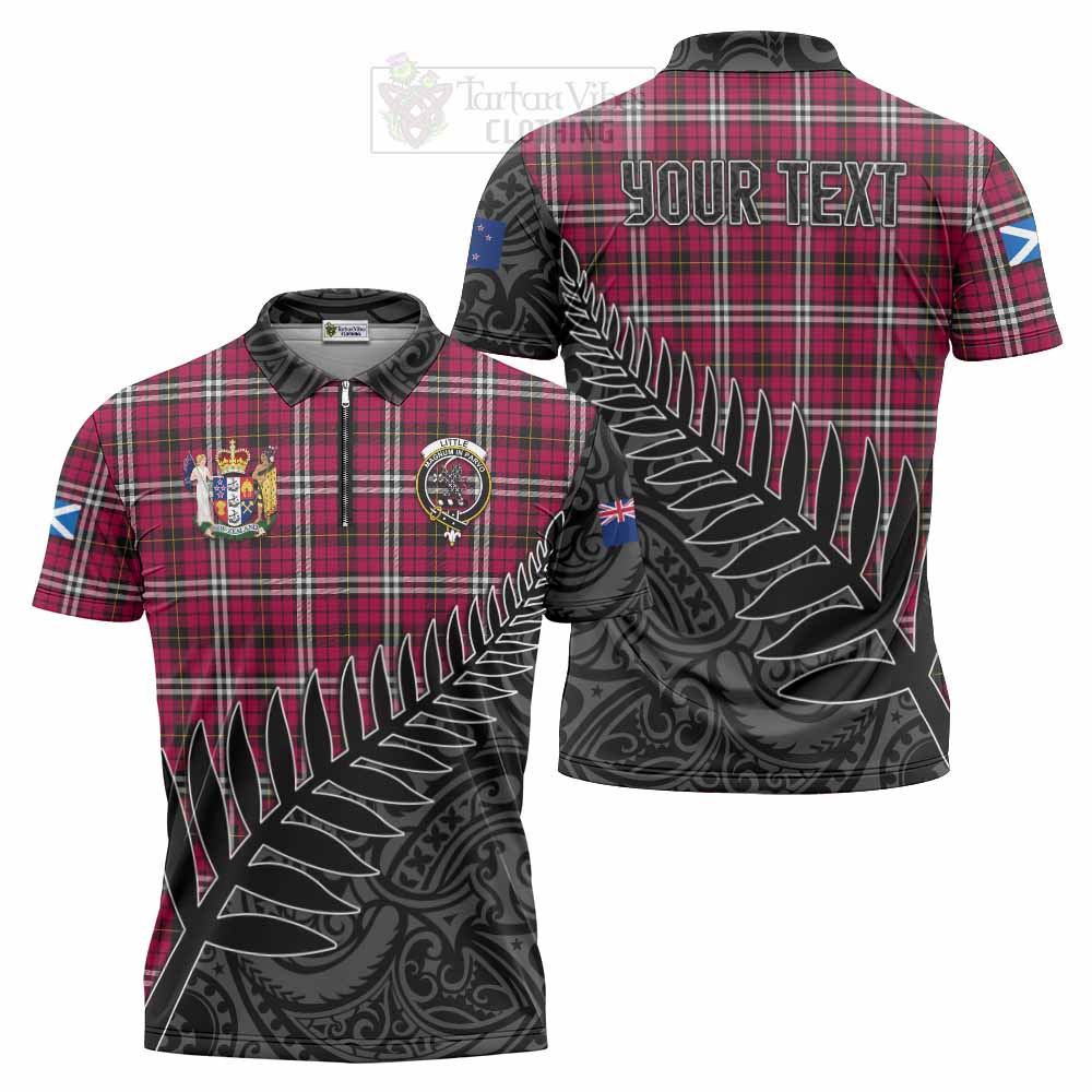 Tartan Vibes Clothing Little Crest Tartan Zipper Polo Shirt with New Zealand Silver Fern Half Style