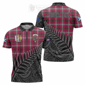 Little Crest Tartan Zipper Polo Shirt with New Zealand Silver Fern Half Style