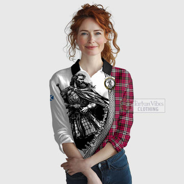 Little Tartan Clan Crest Women's Casual Shirt with Highlander Warrior Celtic Style