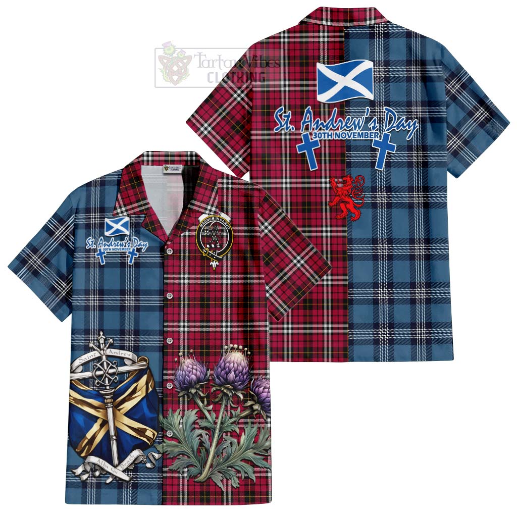 Tartan Vibes Clothing Little Tartan Short Sleeve Button Shirt Happy St. Andrew's Day Half Tartan Style