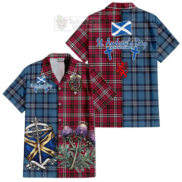 Little Tartan Short Sleeve Button Shirt Happy St. Andrew's Day Half Tartan Style