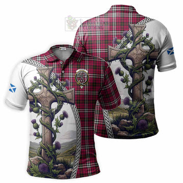 Little Tartan Polo Shirt with Family Crest and St. Andrew's Cross Accented by Thistle Vines