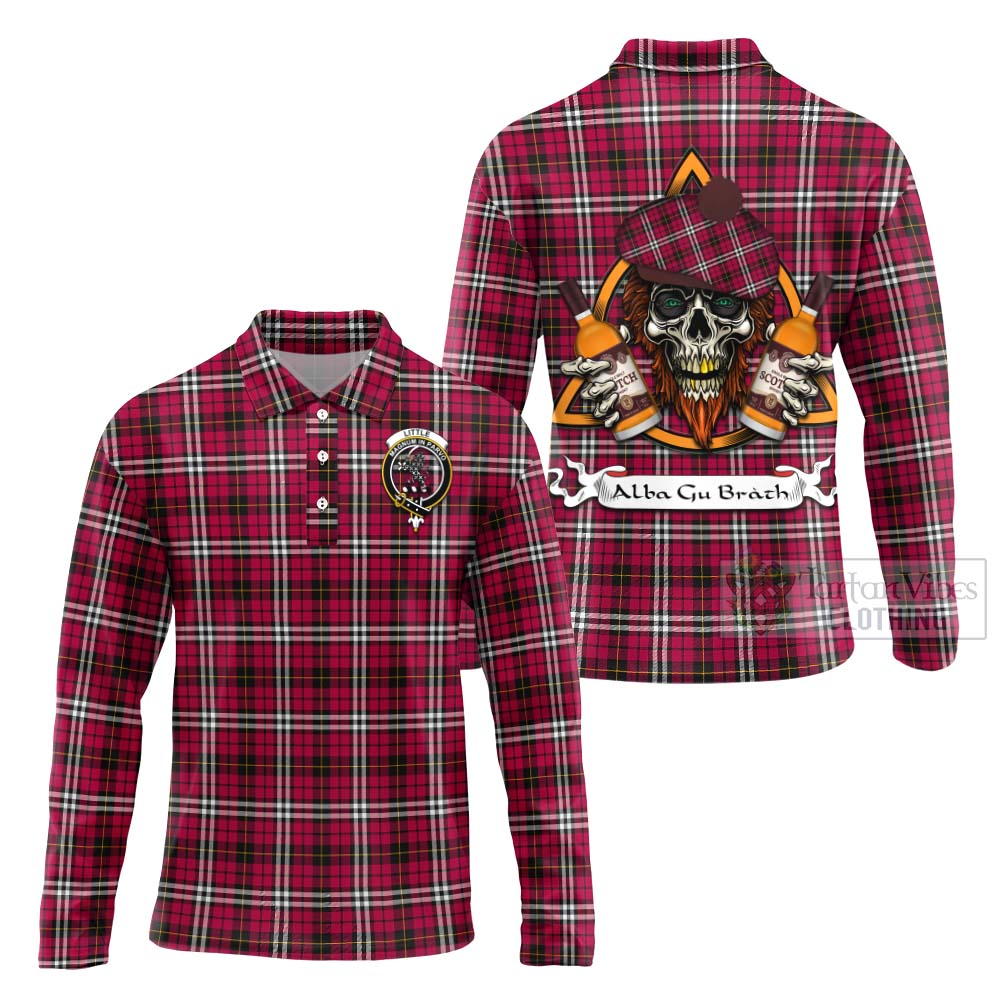 Tartan Vibes Clothing Little Tartan Long Sleeve Polo Shirt with Family Crest and Bearded Skull Holding Bottles of Whiskey