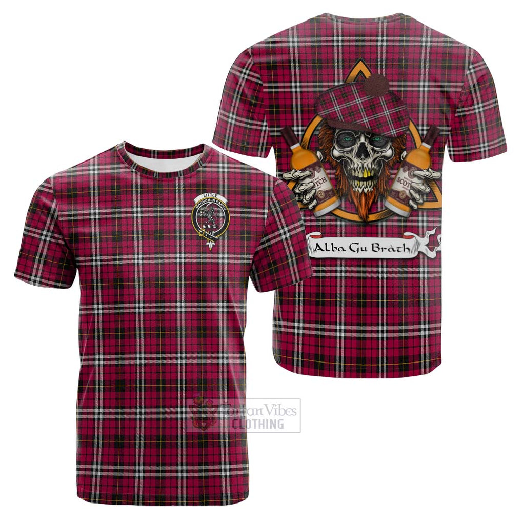 Tartan Vibes Clothing Little Tartan Cotton T-shirt with Family Crest and Bearded Skull Holding Bottles of Whiskey