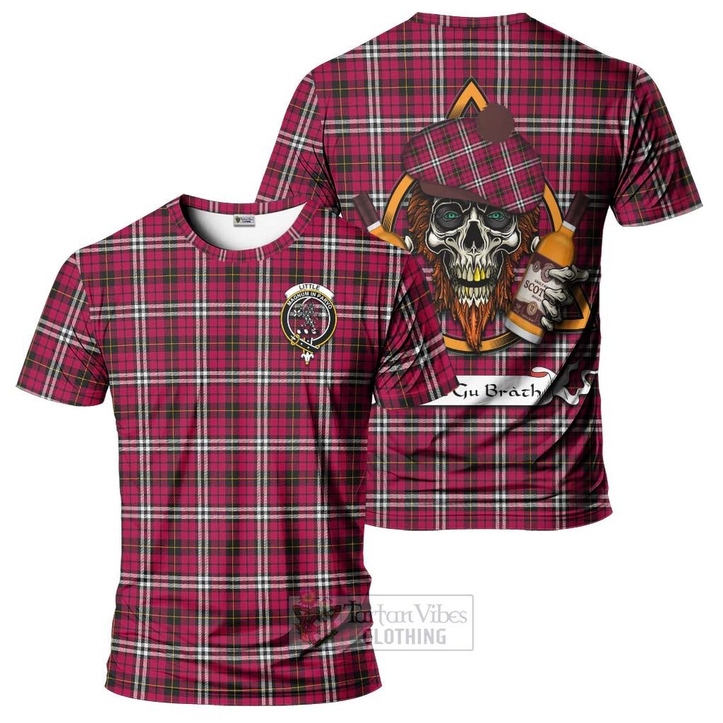 Tartan Vibes Clothing Little Tartan T-Shirt with Family Crest and Bearded Skull Holding Bottles of Whiskey