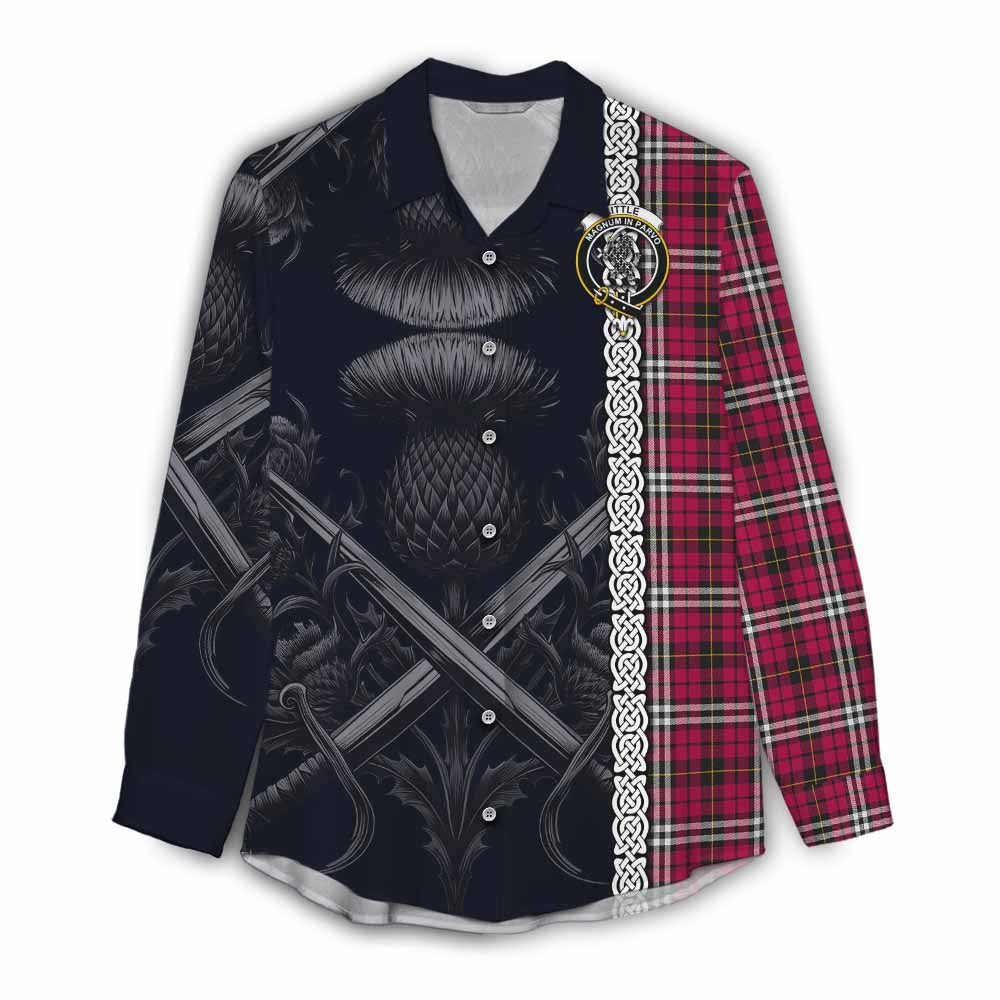 Tartan Vibes Clothing Little Tartan Women's Casual Shirt with Family Crest Cross Sword Thistle Celtic Vibes