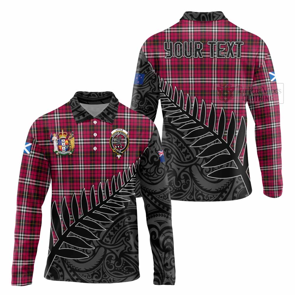 Tartan Vibes Clothing Little Crest Tartan Long Sleeve Polo Shirt with New Zealand Silver Fern Half Style