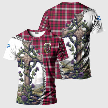 Little Tartan T-Shirt with Family Crest and St. Andrew's Cross Accented by Thistle Vines