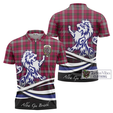 Little Tartan Zipper Polo Shirt with Alba Gu Brath Regal Lion Emblem