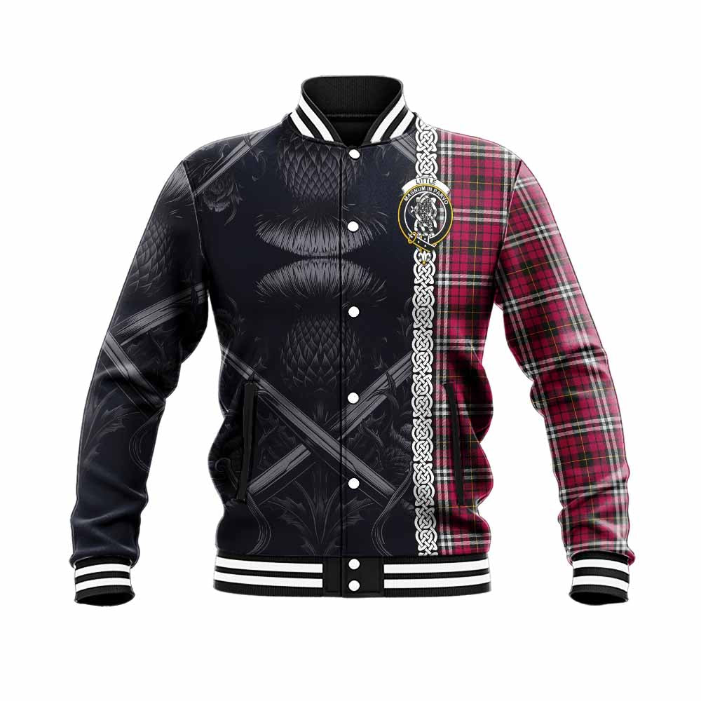 Tartan Vibes Clothing Little Tartan Baseball Jacket with Family Crest Cross Sword Thistle Celtic Vibes