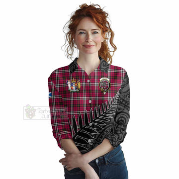 Little Crest Tartan Women's Casual Shirt with New Zealand Silver Fern Half Style