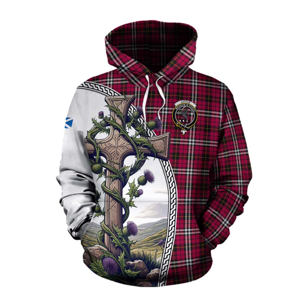 Tartan Vibes Clothing Little Tartan Cotton Hoodie with Family Crest and St. Andrew's Cross Accented by Thistle Vines