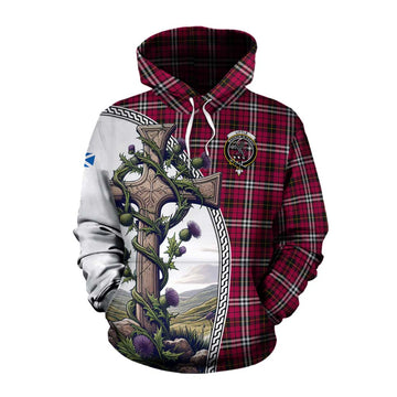 Little Tartan Cotton Hoodie with Family Crest and St. Andrew's Cross Accented by Thistle Vines