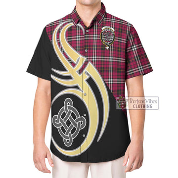 Little Tartan Short Sleeve Button Shirt with Family Crest and Celtic Symbol Style