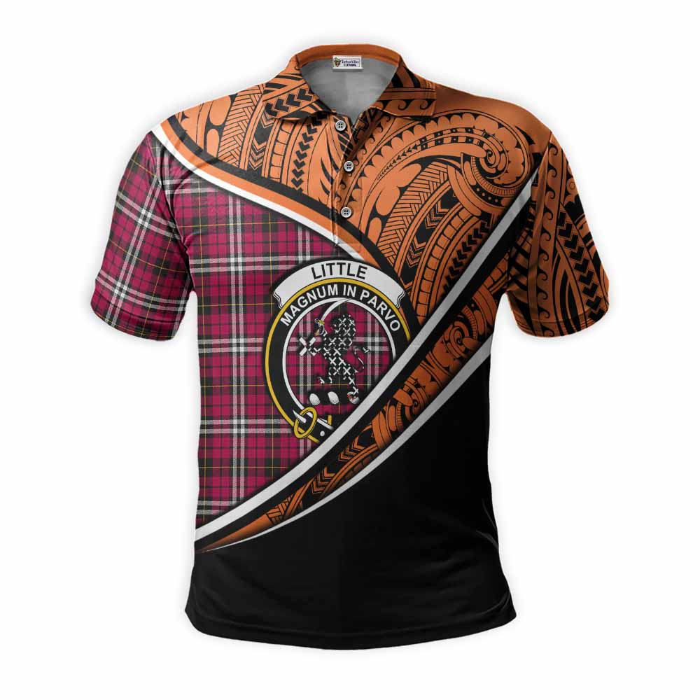 Tartan Vibes Clothing Little Crest Tartan Polo Shirt with Maori Tattoo Style - Orange Version