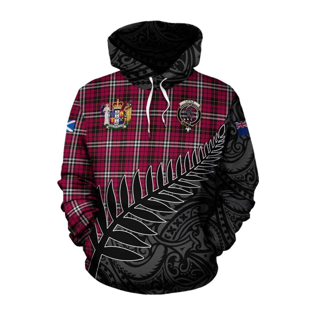 Tartan Vibes Clothing Little Crest Tartan Cotton Hoodie with New Zealand Silver Fern Half Style