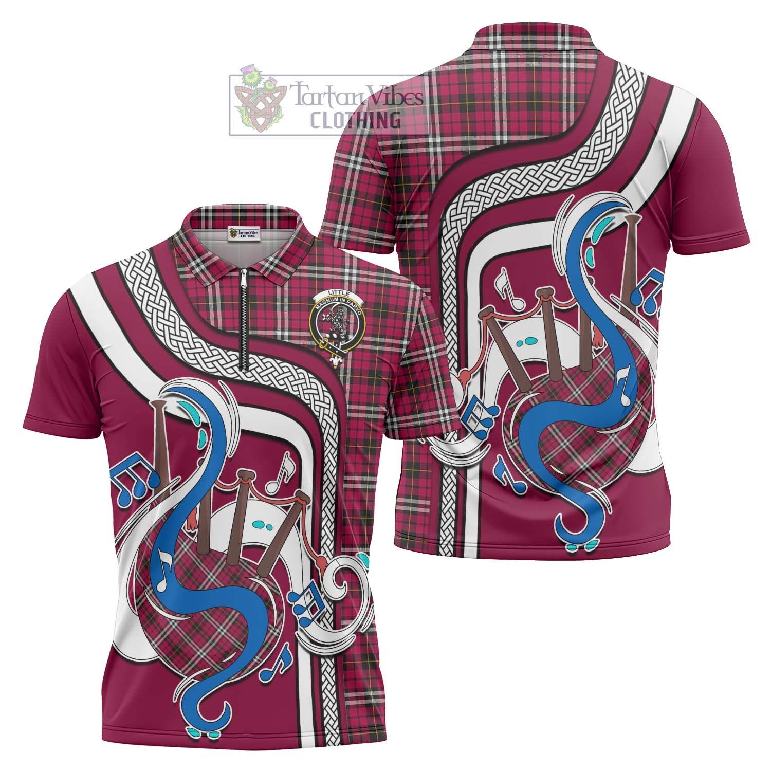 Tartan Vibes Clothing Little Tartan Zipper Polo Shirt with Epic Bagpipe Style