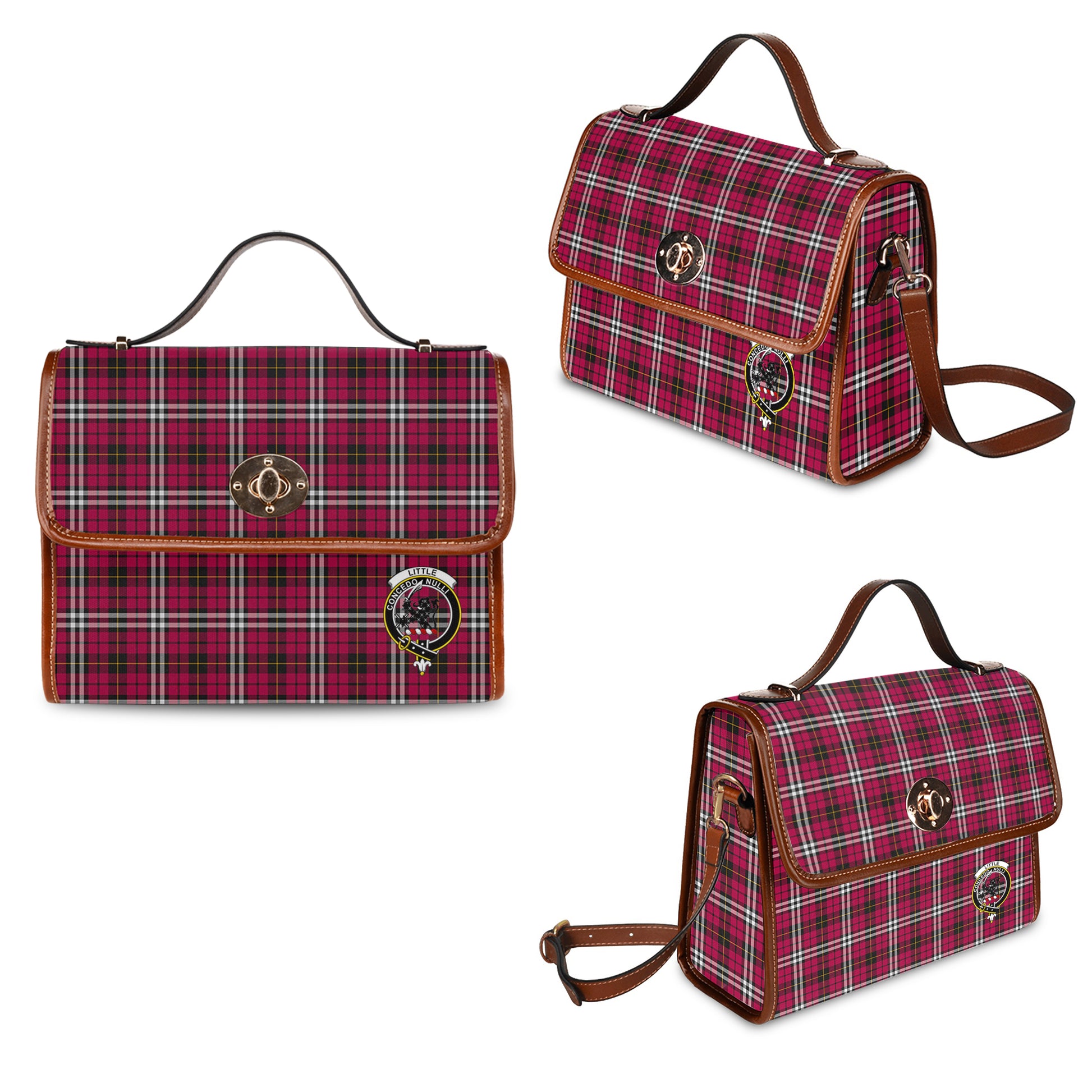 little-tartan-leather-strap-waterproof-canvas-bag-with-family-crest