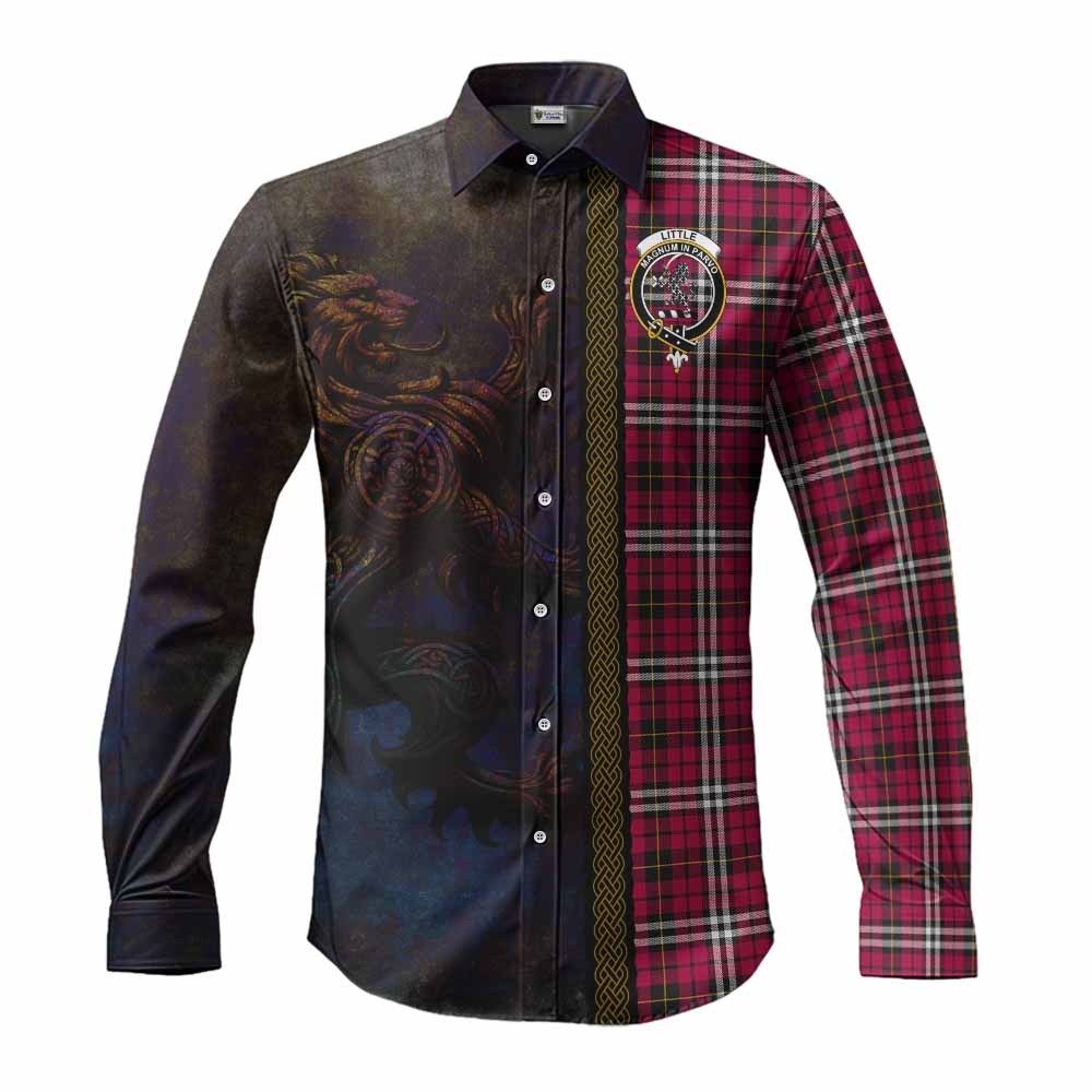Little Tartan Family Crest Long Sleeve Button Shirt Alba Gu Brath Be Brave Lion Ancient Style Men's Shirt S - Tartan Vibes Clothing