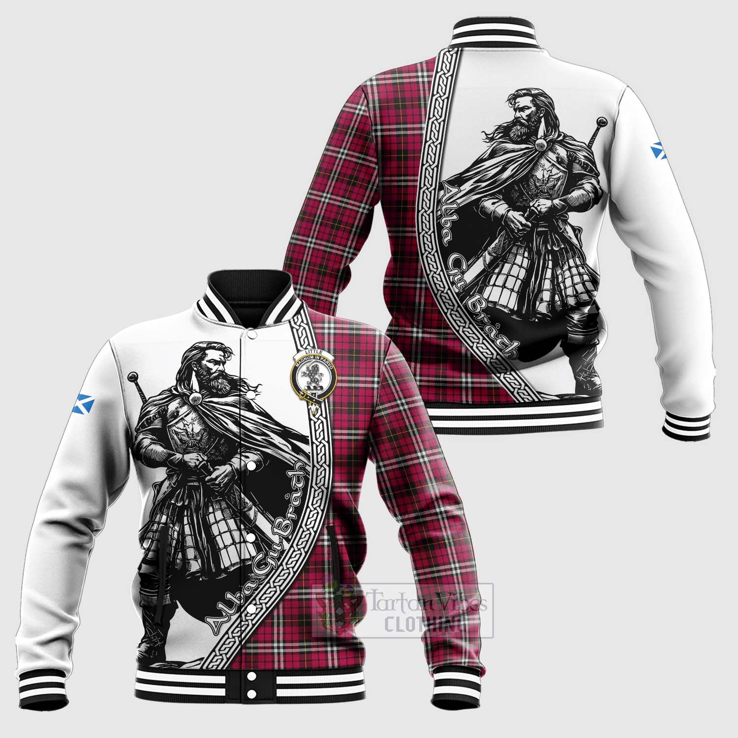 Tartan Vibes Clothing Little Tartan Clan Crest Baseball Jacket with Highlander Warrior Celtic Style