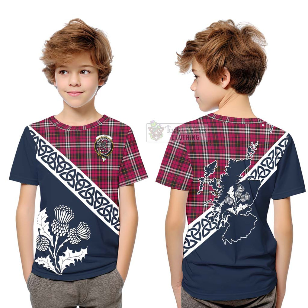 Tartan Vibes Clothing Little Tartan Kid T-Shirt Featuring Thistle and Scotland Map